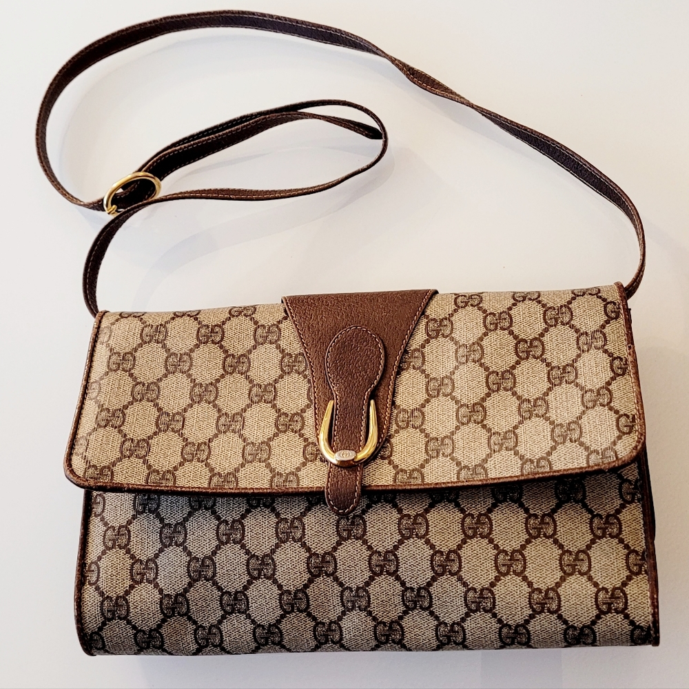 GUCCI Flap Crossbody Clutch GG Monogram Bag Vintage - Picture 3 of 16